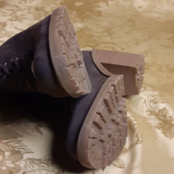 UNIVERSAL TREAD Faux Leather Lace Up High Chunky Heel Ankle Booties Size 9 Brown - Picture 5 of 10